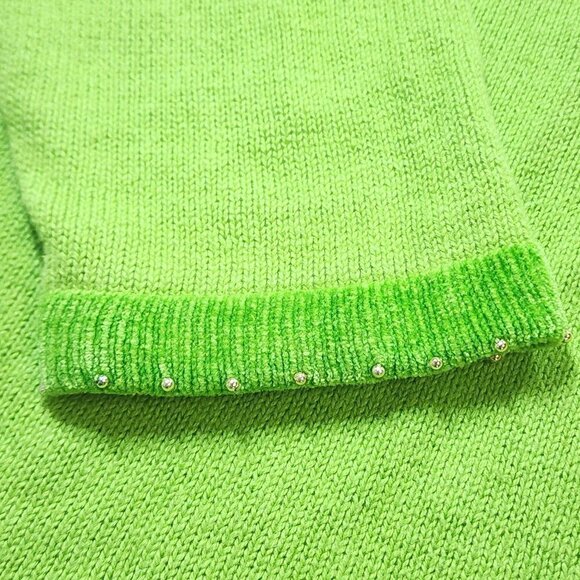 Quacker Factory Vintage Green Christmas V-Neck Sweater, Women's Large - Picture 9 of 10